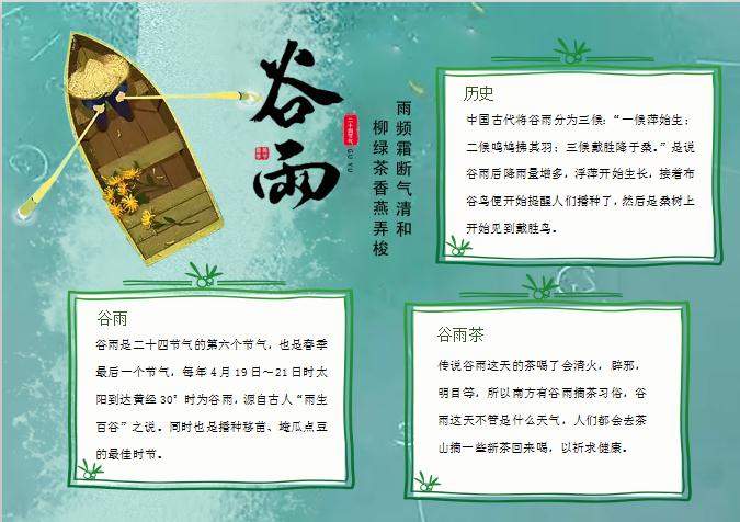 插畫綠色谷雨節(jié)氣小報word模板