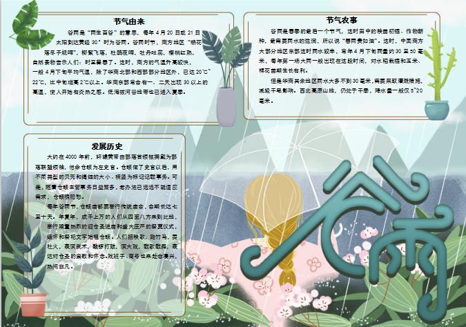 谷雨小清新手抄報(bào)word模板