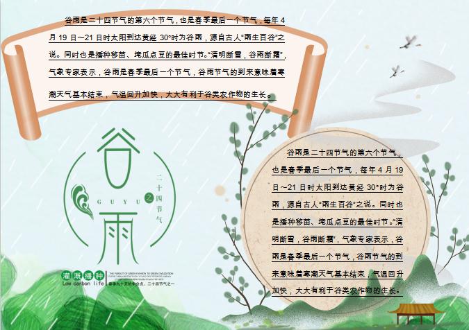 綠色谷雨主題小報(bào)Word模板