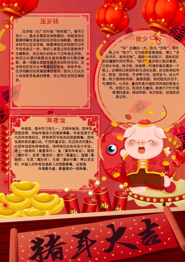 新年春節(jié)習俗手抄報Word模板