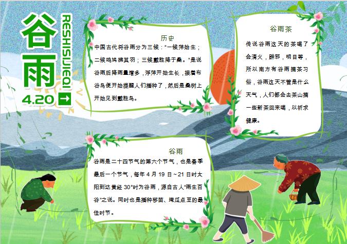 墨綠色谷雨手抄小報(bào)Word模板