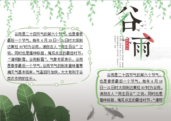 簡(jiǎn)潔綠色谷雨小報(bào)Word模板