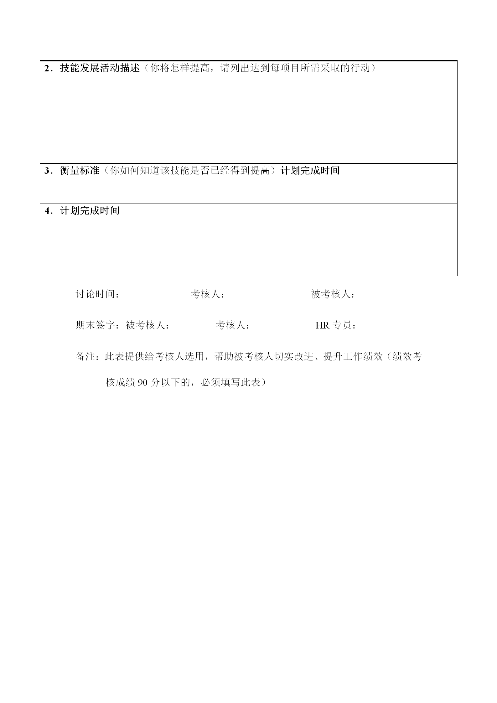 績效改進計劃表單word模板-1