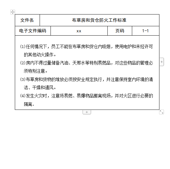 布草房和貨倉防火工作標(biāo)準(zhǔn)word模板