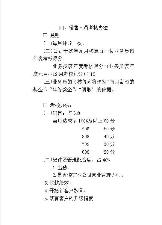 銷售考核word模板