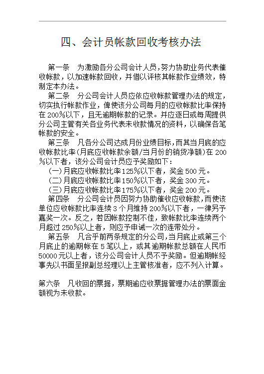 會(huì)計(jì)員帳款回收考核word模板