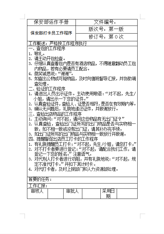 保安部打卡員工作程序Word模板