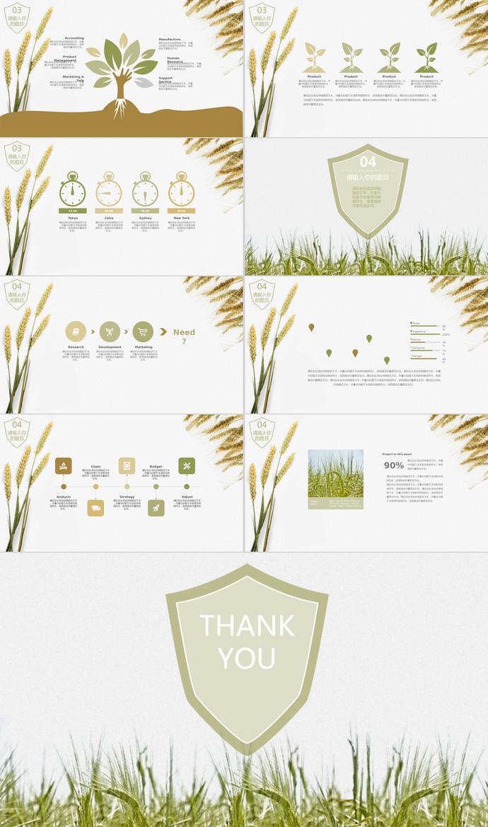 小清新綠色麥子食品安全PPT模板-2