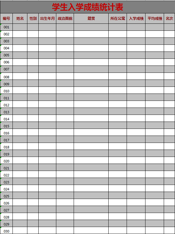 學(xué)生入學(xué)成績(jī)統(tǒng)計(jì)表-1