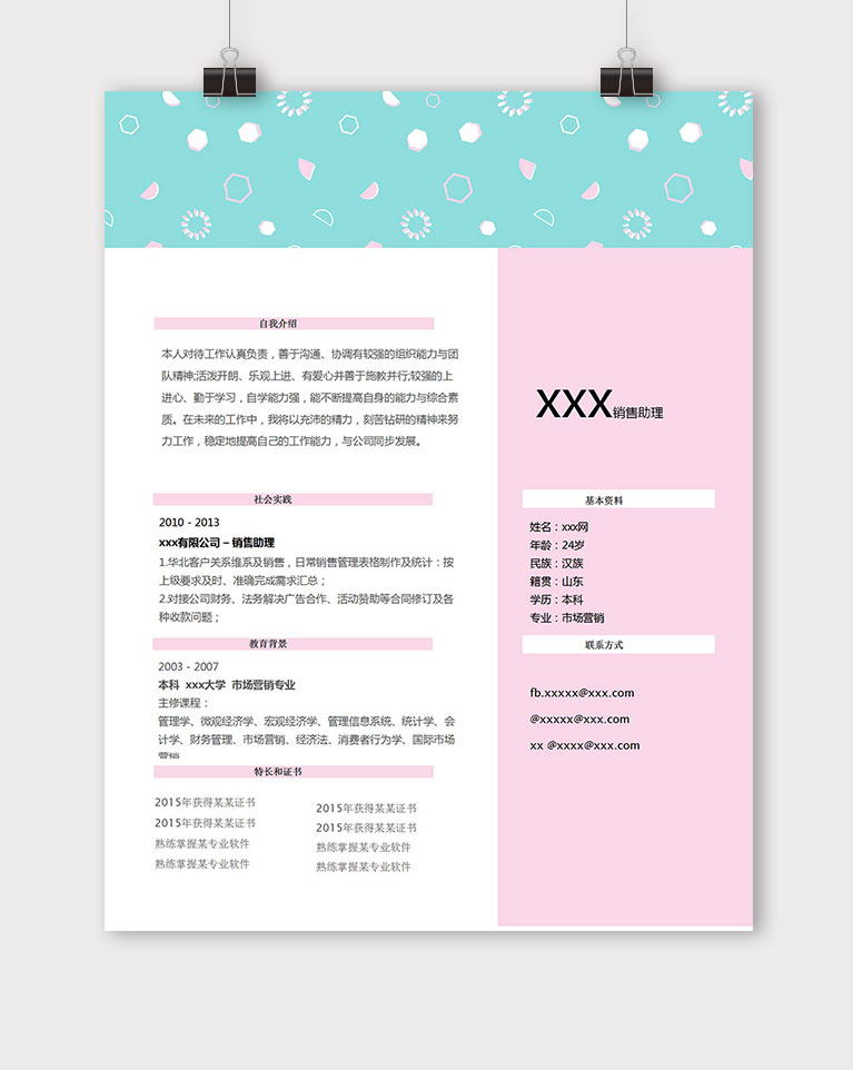 彩色系小圖標(biāo)銷售個(gè)人簡(jiǎn)歷模板