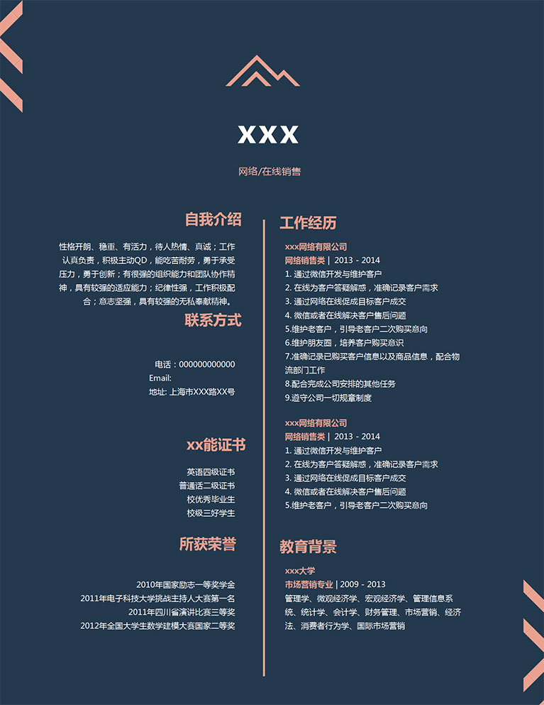 墨藍(lán)色簡(jiǎn)單微信銷售個(gè)人簡(jiǎn)歷模板-1