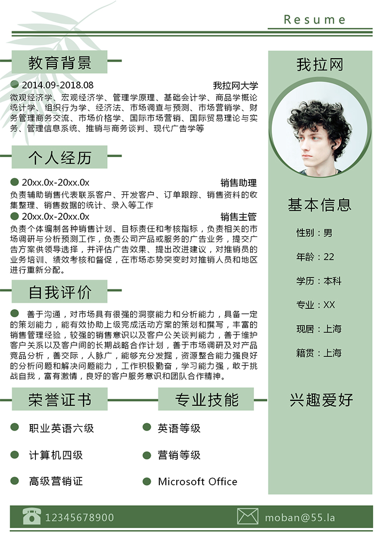 淡綠銷售經(jīng)理個(gè)人簡歷模板-1
