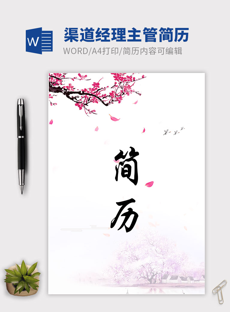 粉色系復(fù)古風(fēng)渠道經(jīng)理主管簡(jiǎn)歷模板