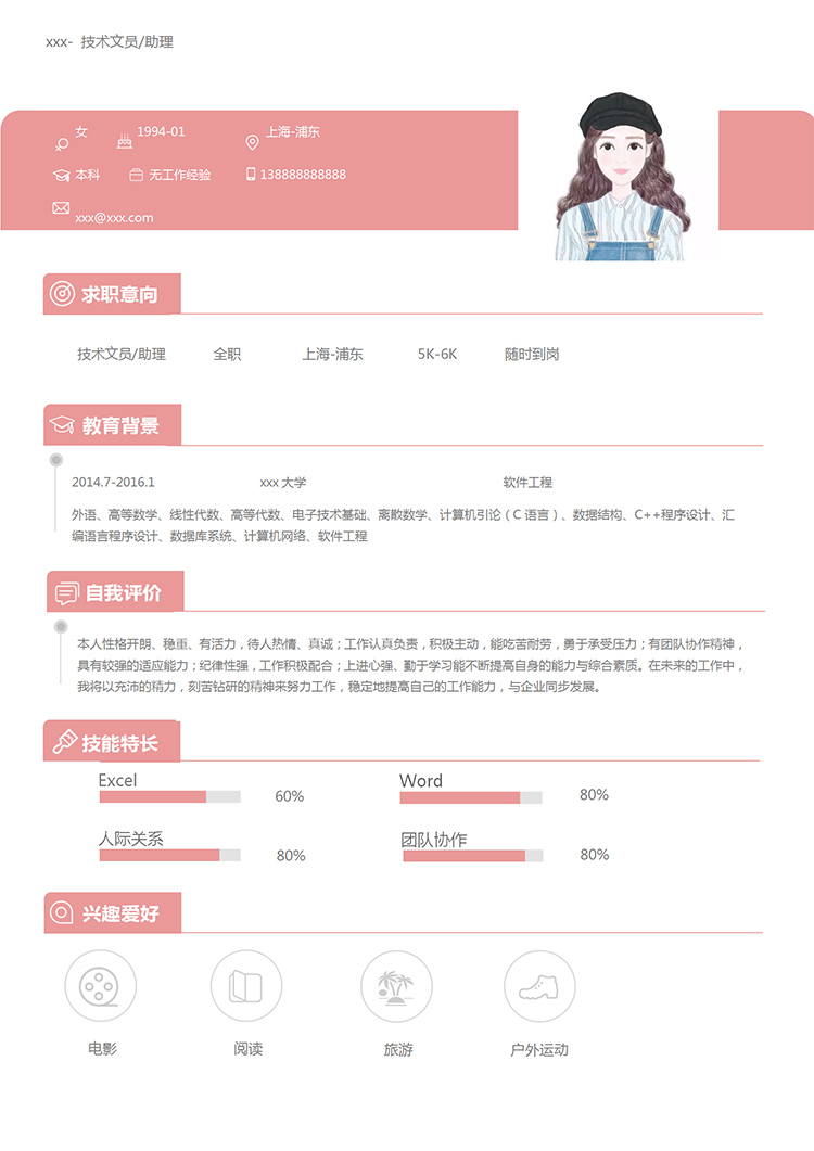粉色可愛風(fēng)軟件工程文員個(gè)人簡(jiǎn)歷模板-1