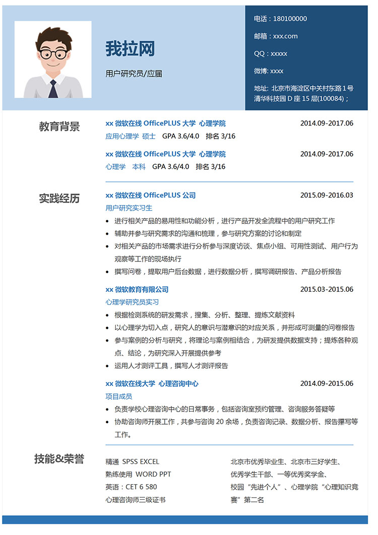 天藍(lán)色簡約風(fēng)officePLUS研究生簡歷模板-1