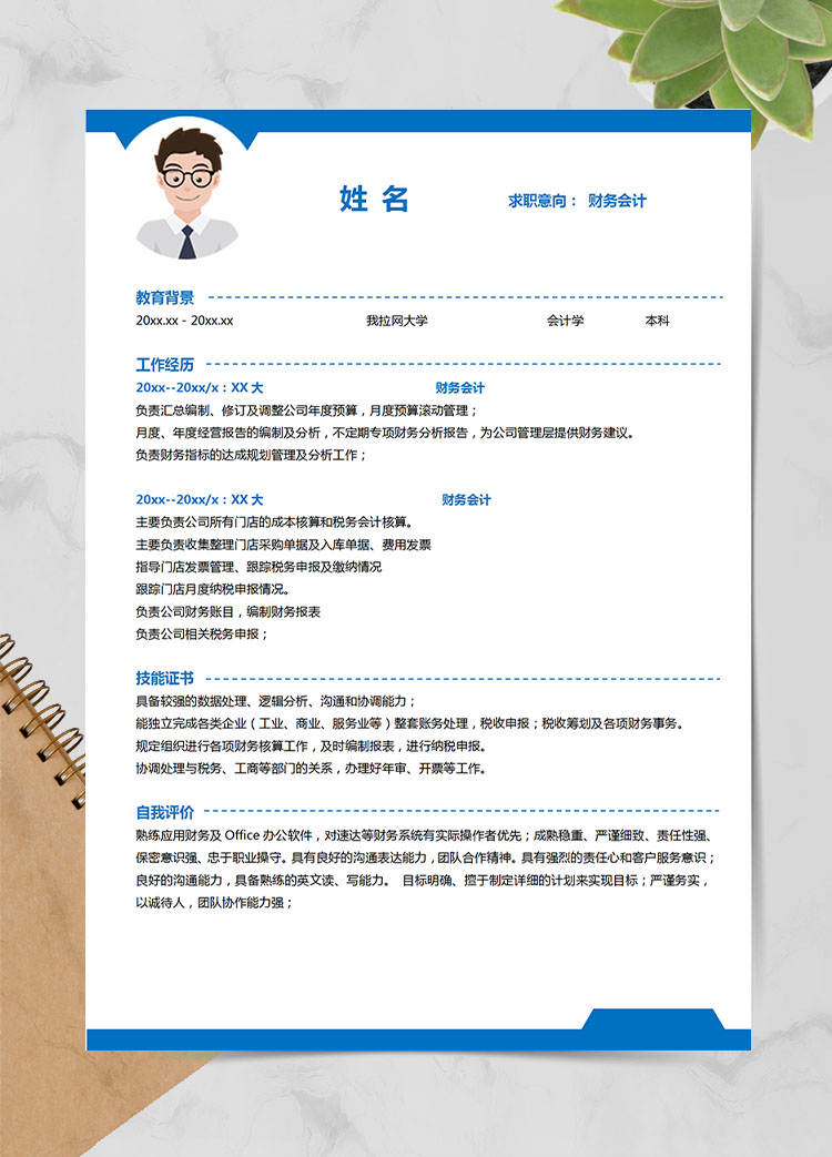 藍(lán)色系簡潔風(fēng)財務(wù)會計應(yīng)屆生簡歷模板