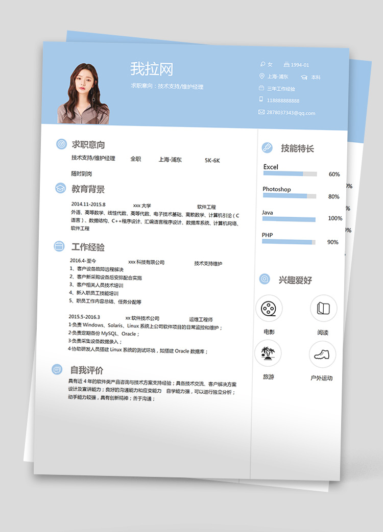 淡藍(lán)技術(shù)支持與維護(hù)負(fù)責(zé)人簡(jiǎn)歷
