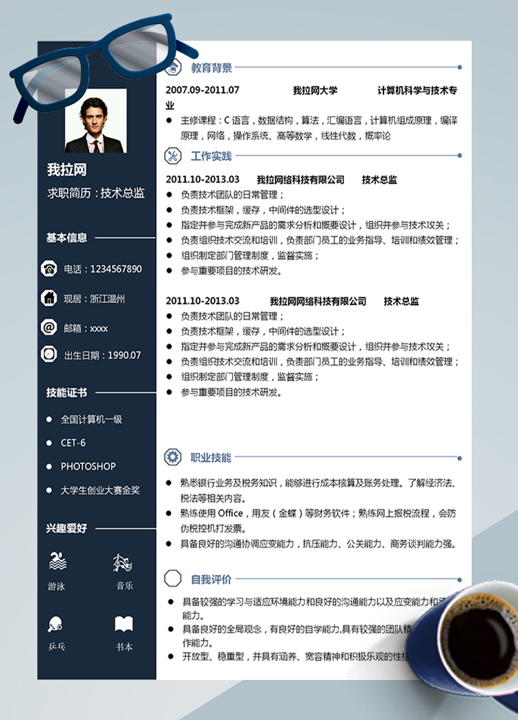 墨藍高端金蝶技術(shù)總監(jiān)簡歷模板