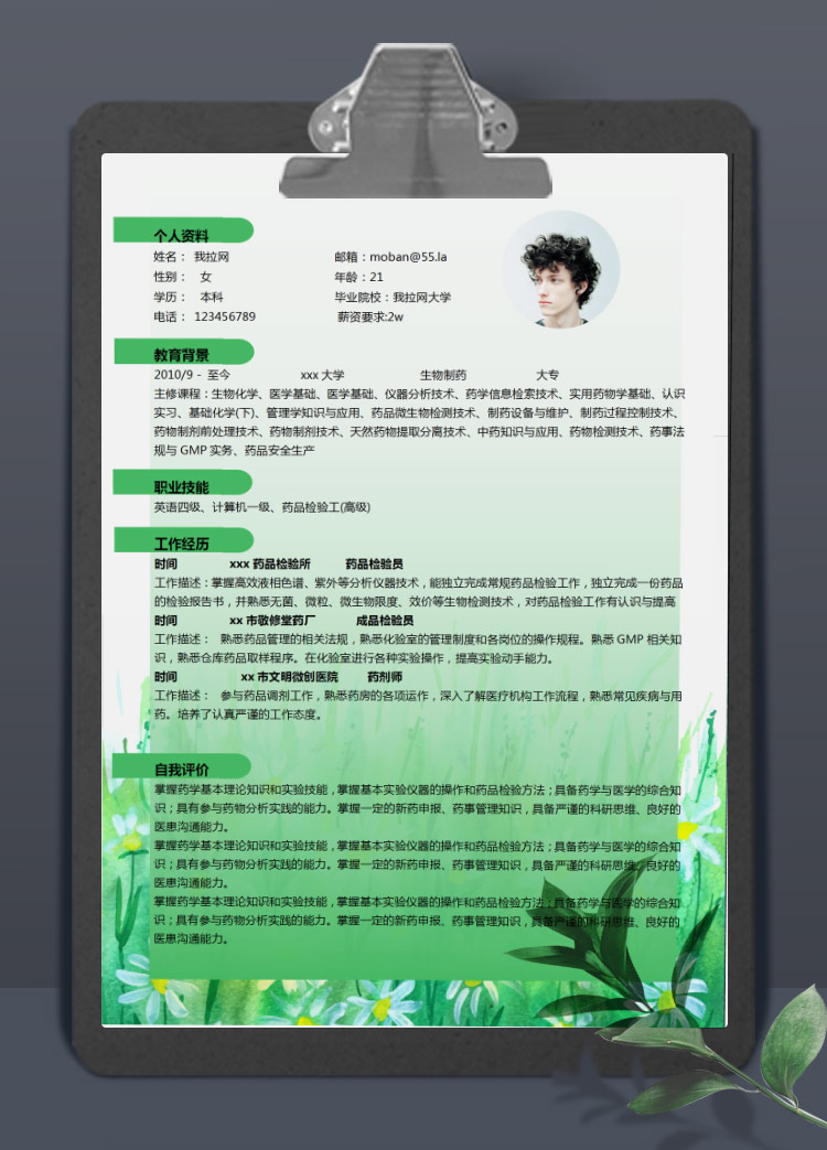 森林綠創(chuàng)意風(fēng)生物工程專業(yè)應(yīng)屆生簡歷