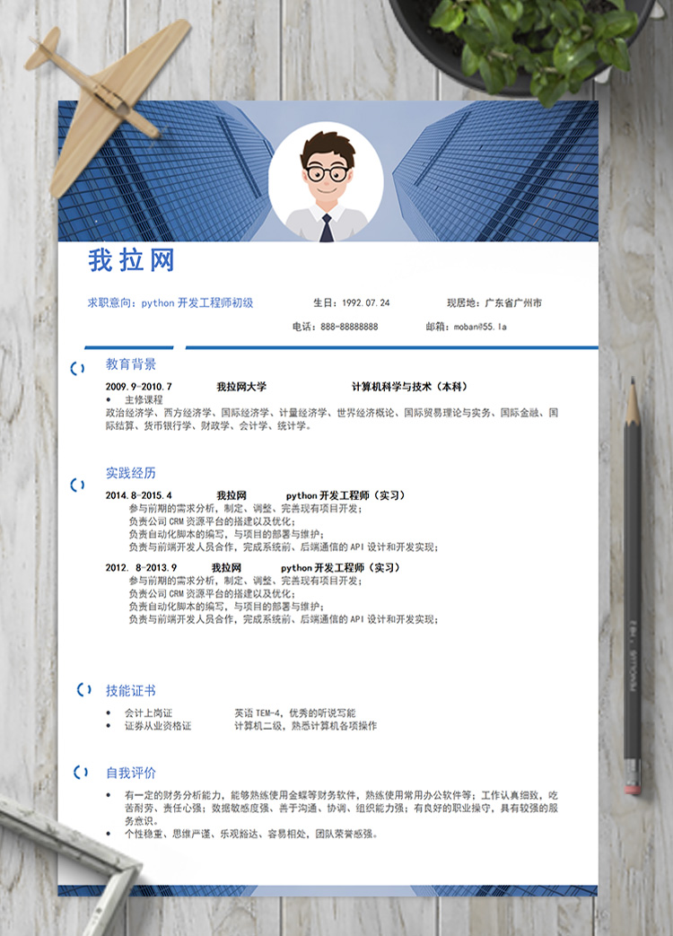 大氣風(fēng)python開發(fā)工程師初級(jí)簡(jiǎn)歷