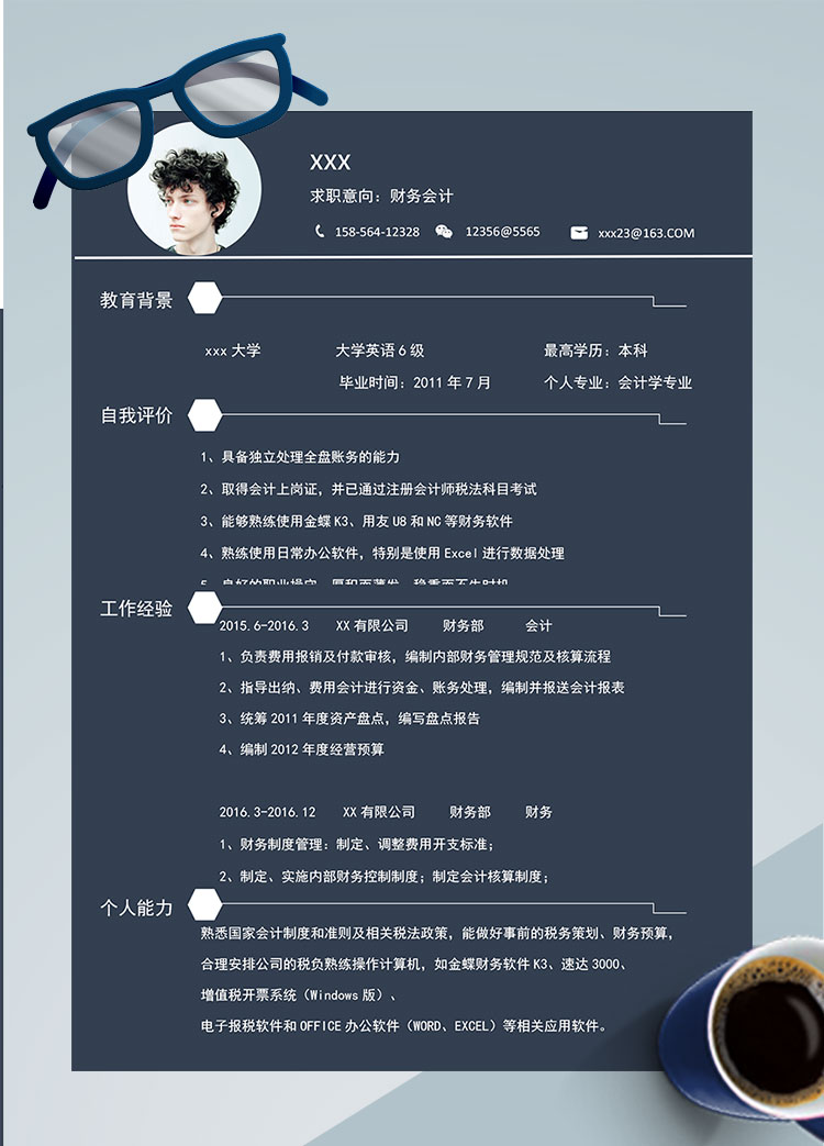 深藍(lán)色大氣風(fēng)格會(huì)計(jì)個(gè)人簡歷模板