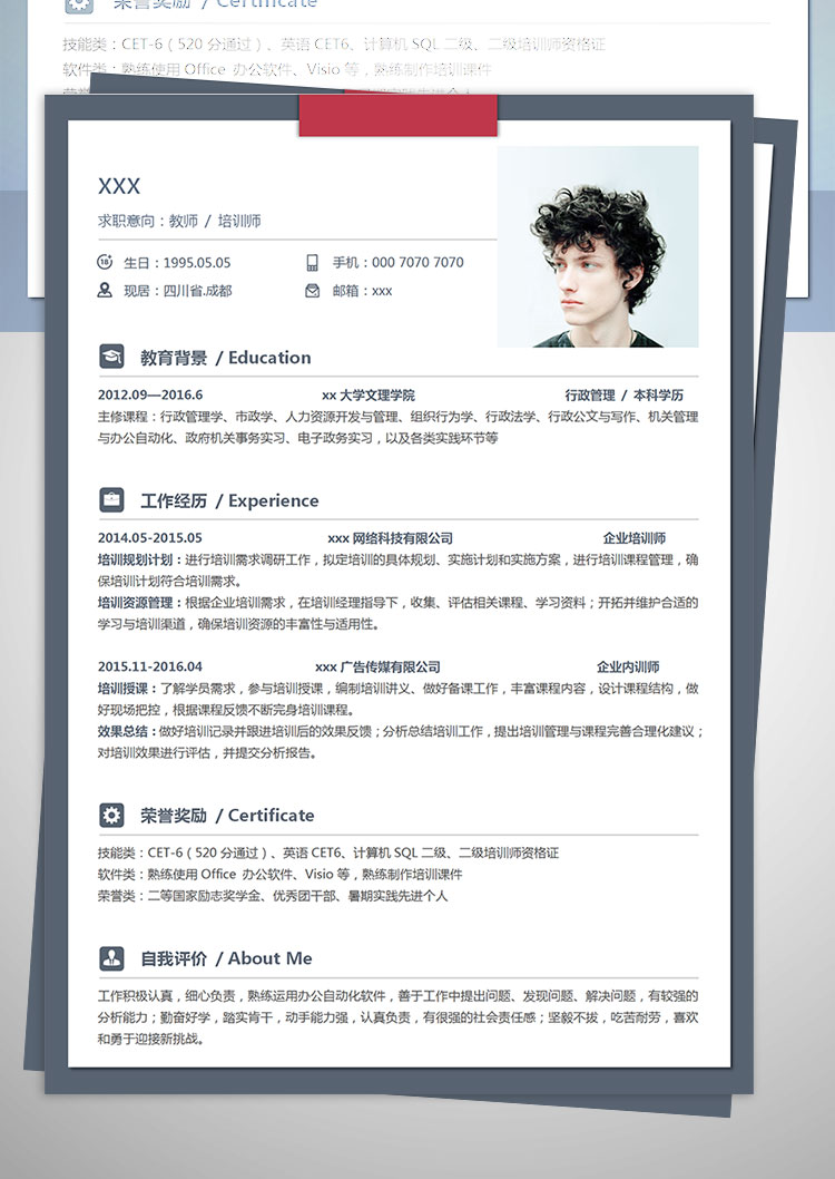 90后職業(yè)培訓(xùn)師、教師個(gè)人簡(jiǎn)歷模板-1