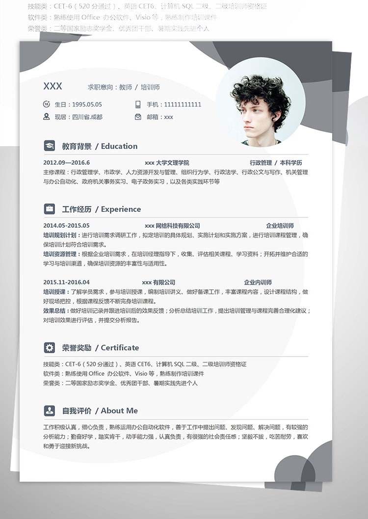 公司內(nèi)訓(xùn)培訓(xùn)師教師個(gè)人簡(jiǎn)歷模板-1