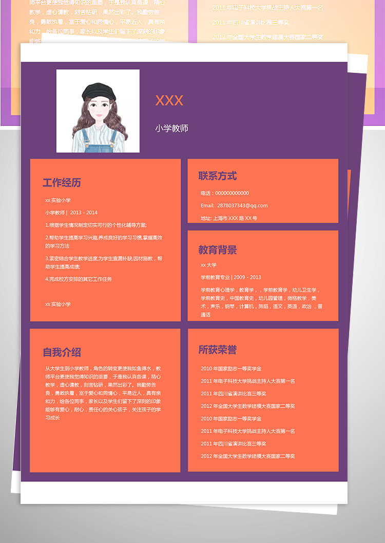 學前教育小學老師個人簡歷模板-1