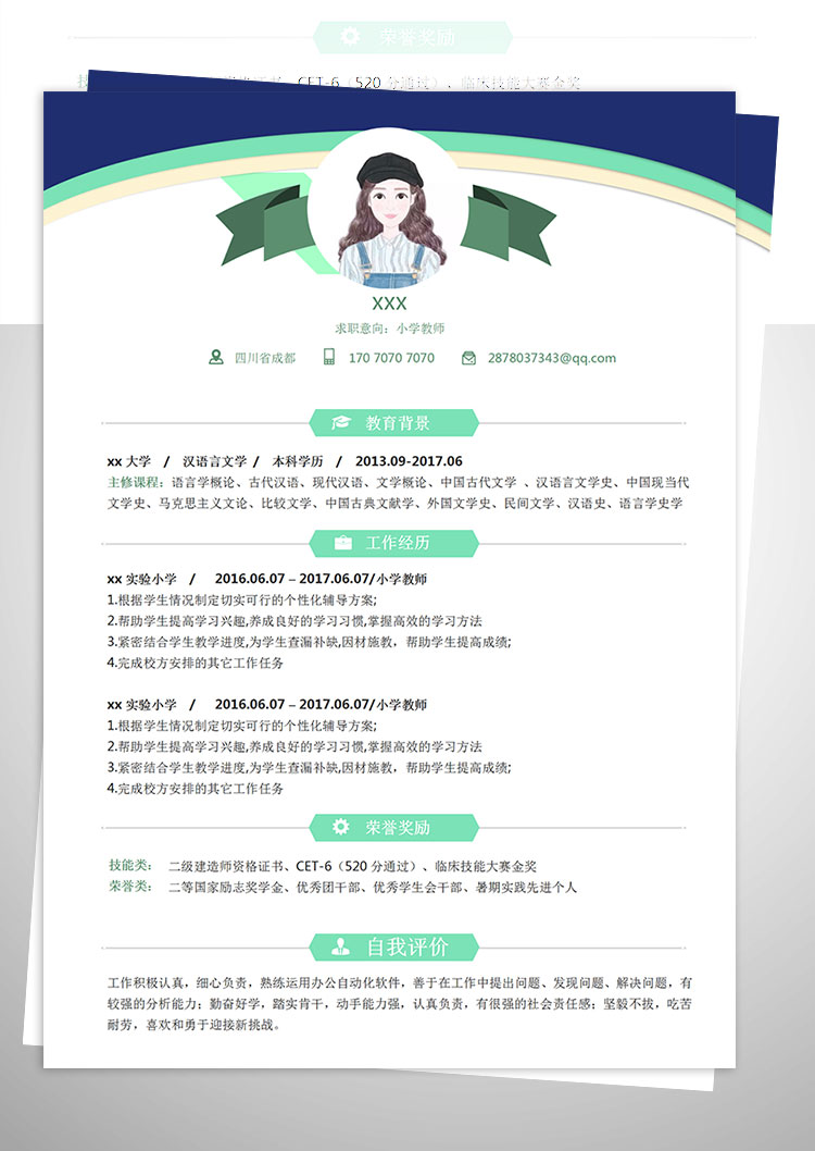 小學語文輔導教師個人簡歷模板-1