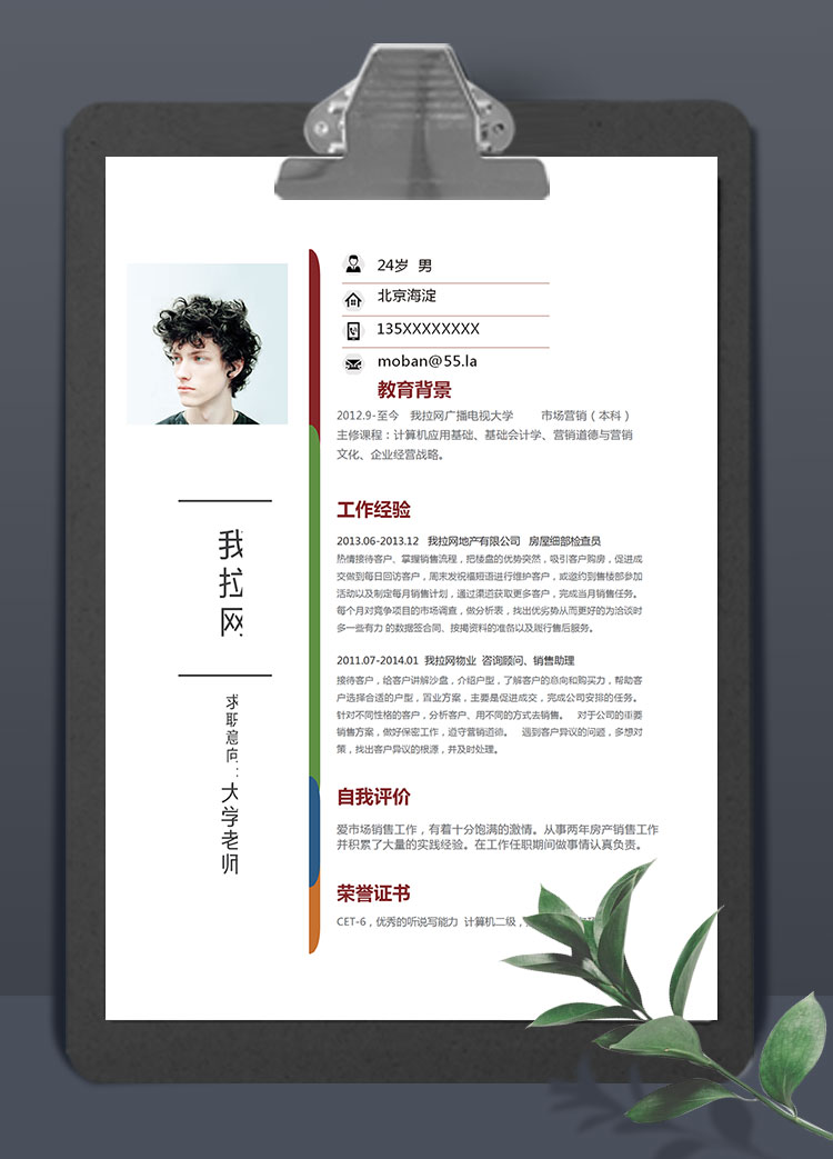 簡約實用風(fēng)格大學(xué)老師個人簡歷模板Word版本