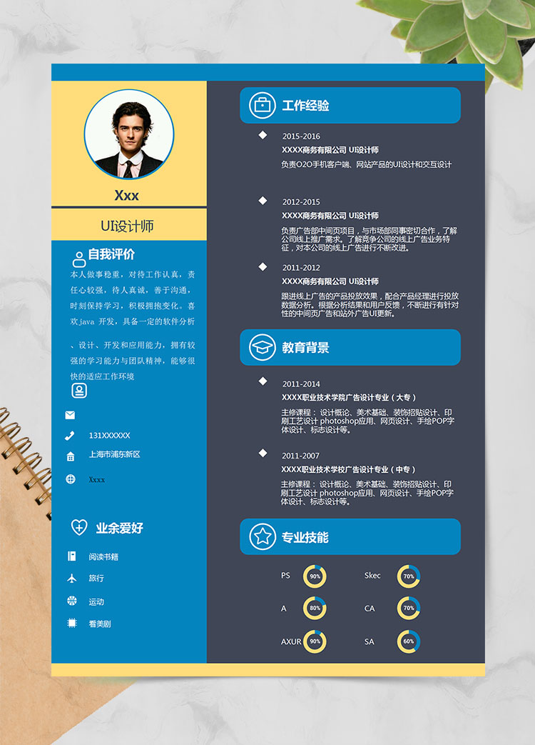 蔚藍(lán)色創(chuàng)意風(fēng)UI設(shè)計(jì)師個(gè)人簡(jiǎn)歷模板