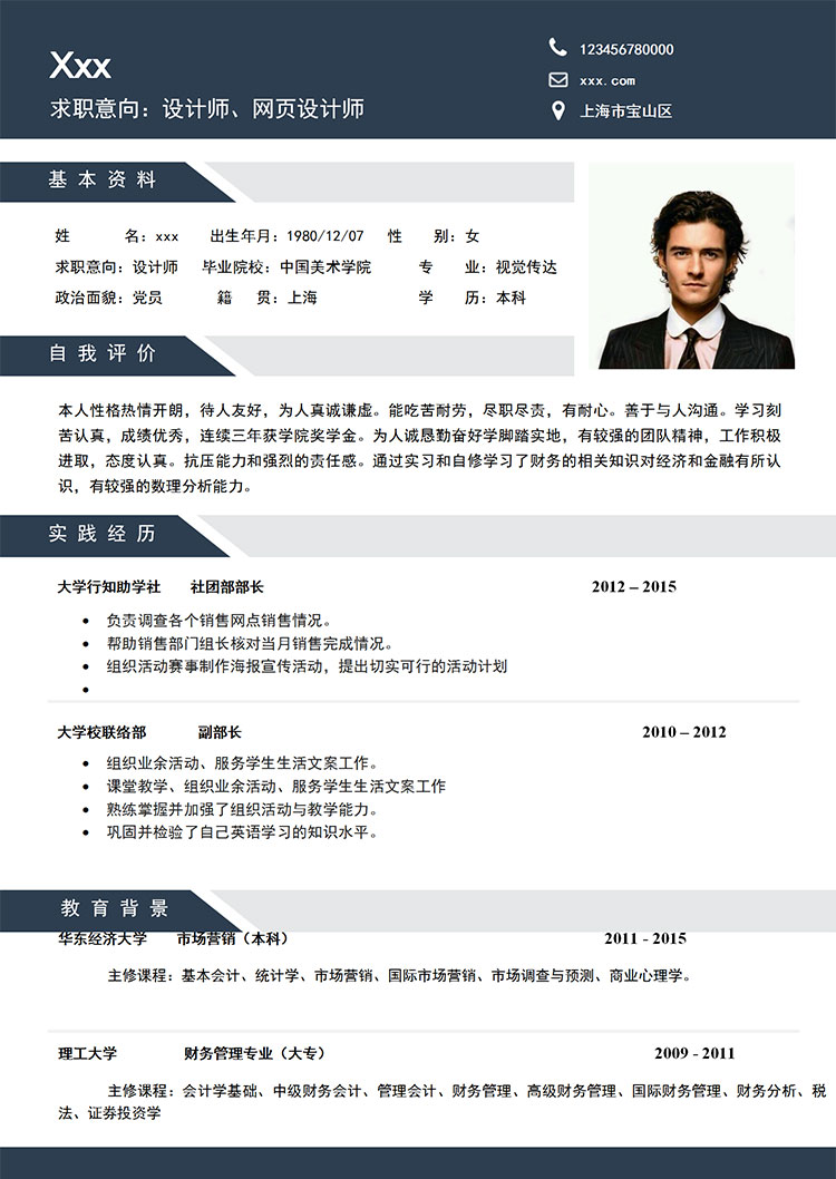 深藍色簡約風(fēng)設(shè)計師個人簡歷模板-1