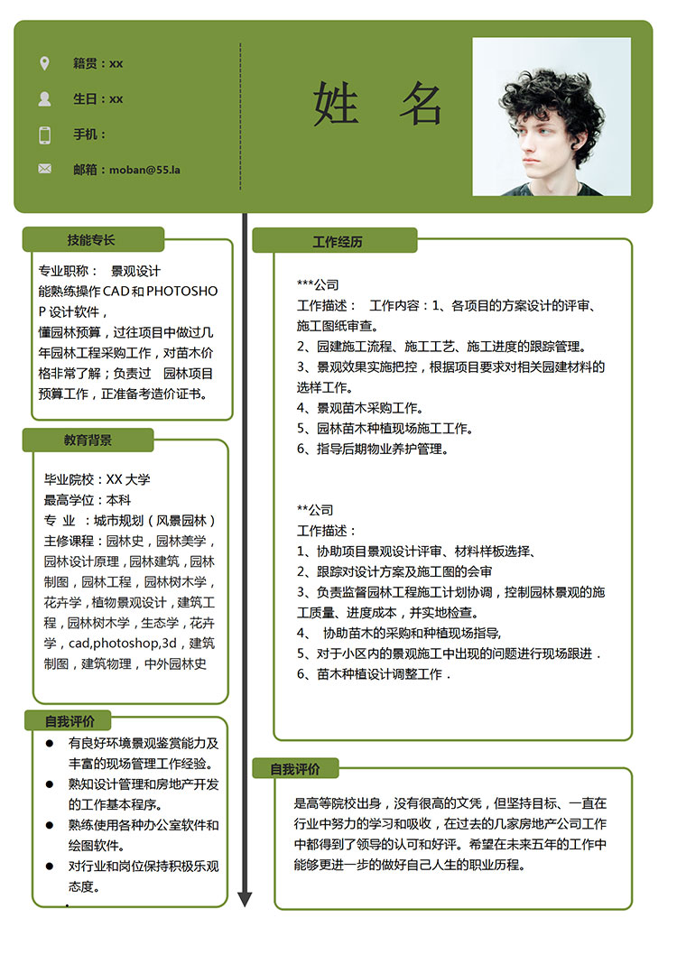 森林綠小清新風(fēng)景觀設(shè)計師個人簡歷模板-1