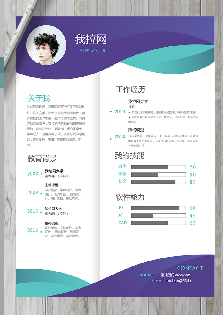 藍綠色創(chuàng)意風平面設計師個人簡歷模板-1