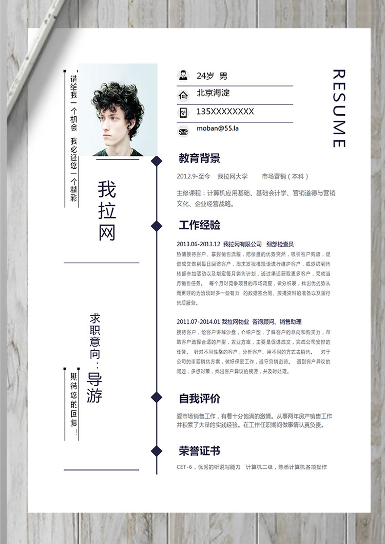 藏青色簡(jiǎn)約大方導(dǎo)游個(gè)人簡(jiǎn)歷模板-1