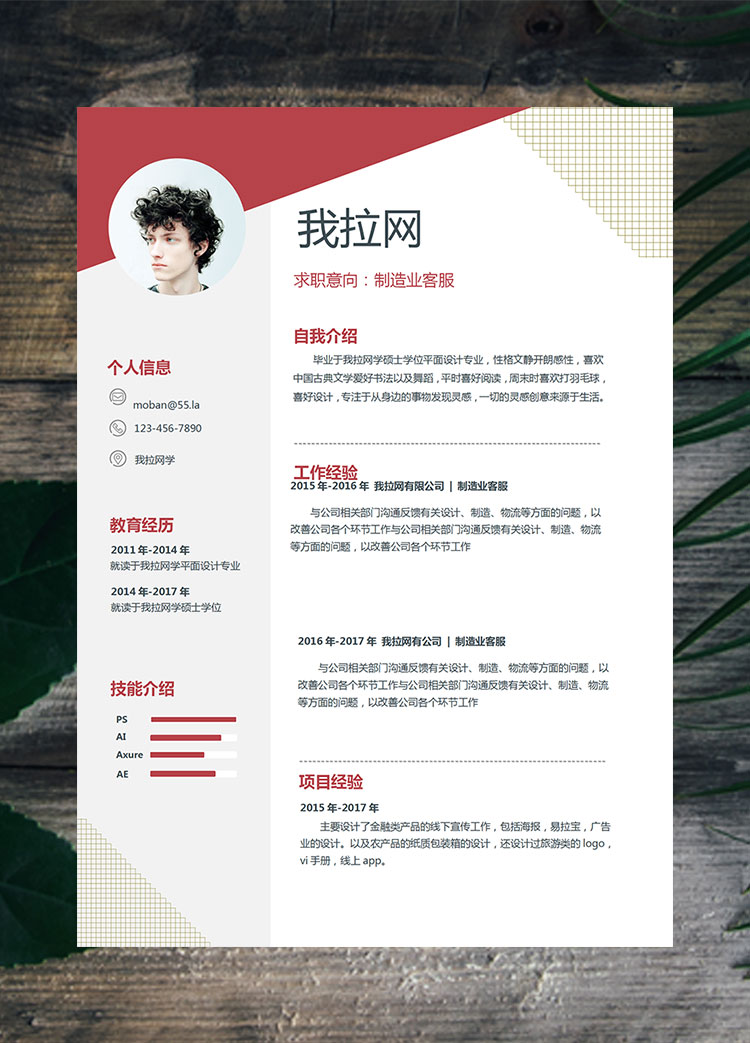 棗紅色創(chuàng)意風(fēng)制造業(yè)客服簡(jiǎn)歷模板