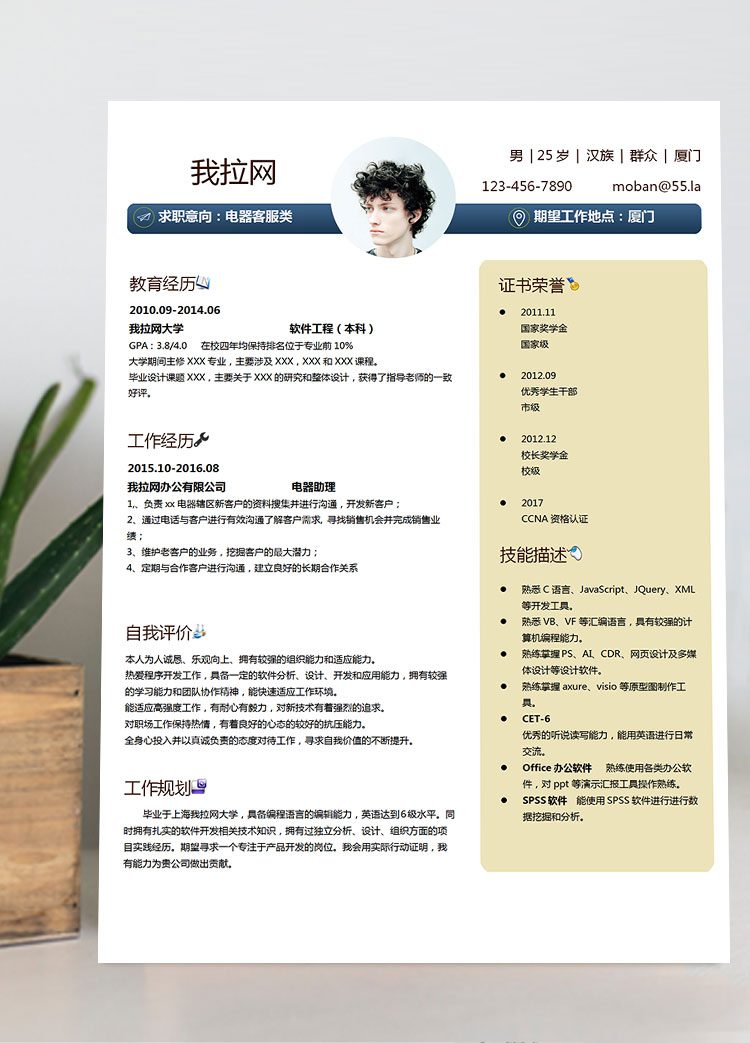 淺桔黃現(xiàn)代風格電器客服簡歷模板