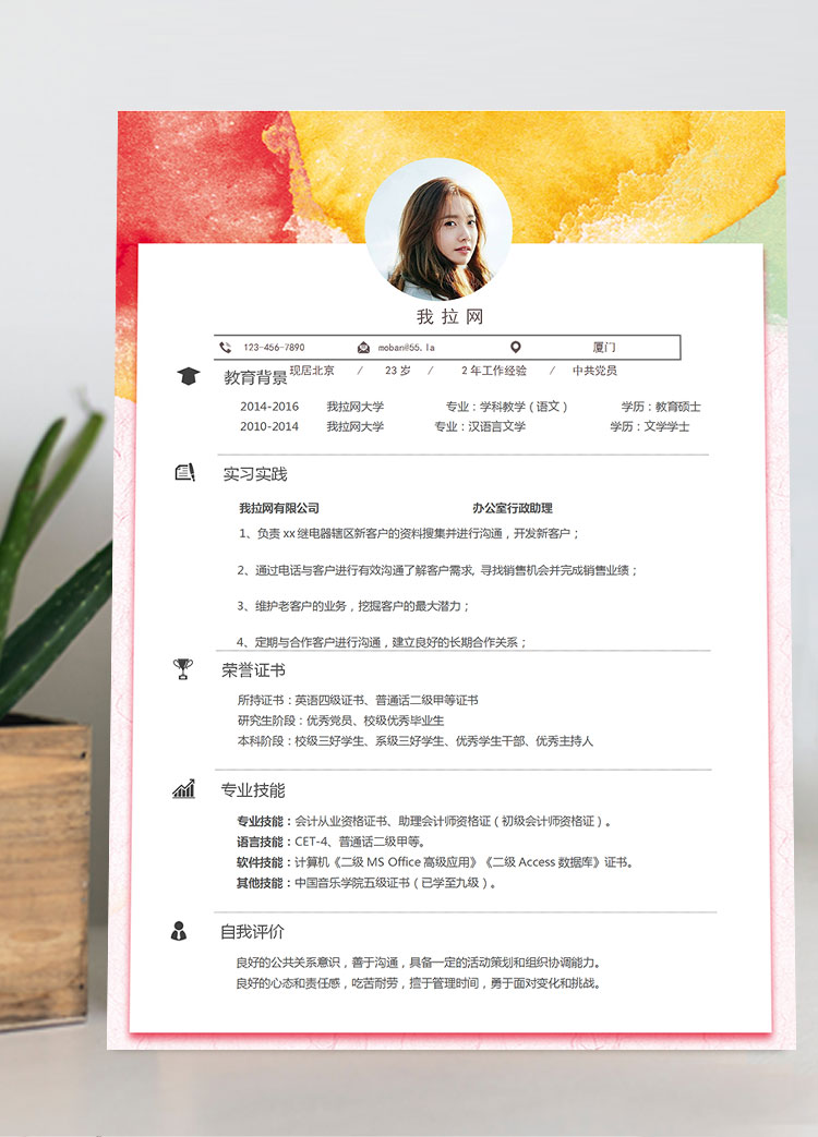 炫彩時尚風(fēng)格電器客服簡歷模板