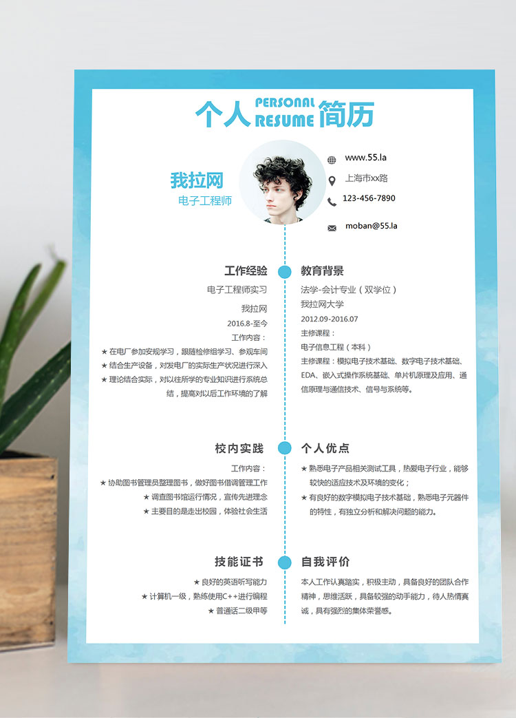 天空藍(lán)簡(jiǎn)潔風(fēng)電子工程師簡(jiǎn)歷模板