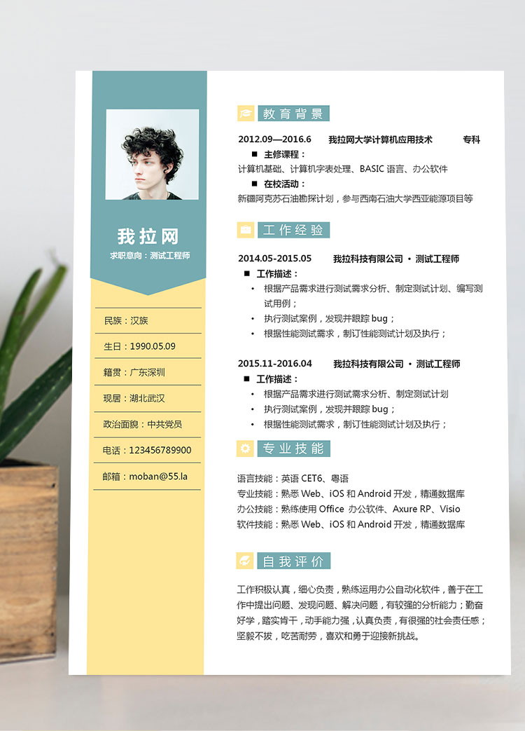 黃綠簡約風(fēng)測試工程師簡歷模板