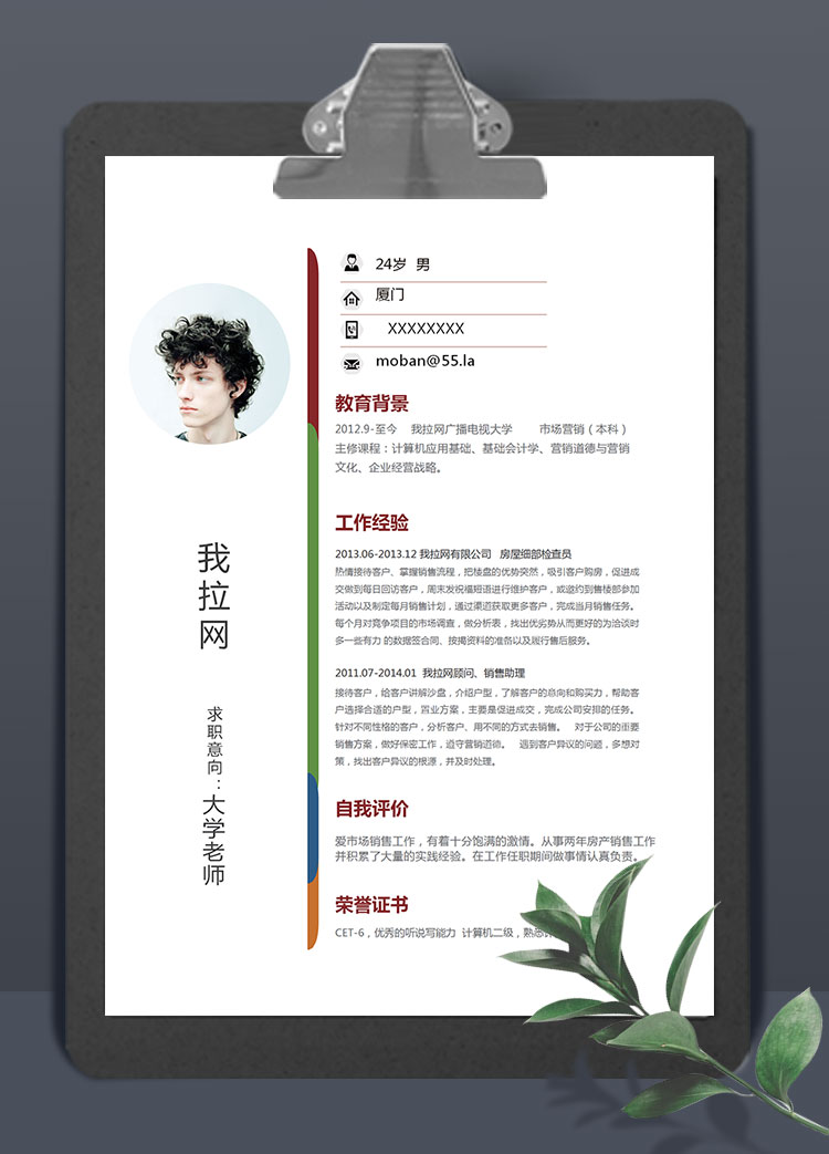 彩色系各項(xiàng)風(fēng)格大學(xué)教師簡(jiǎn)歷模板
