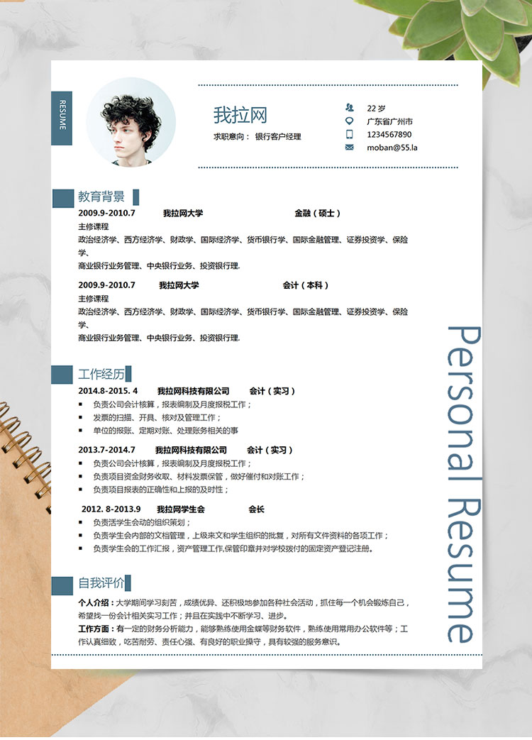 藍色簡約風(fēng)銀行客戶經(jīng)理簡歷模板