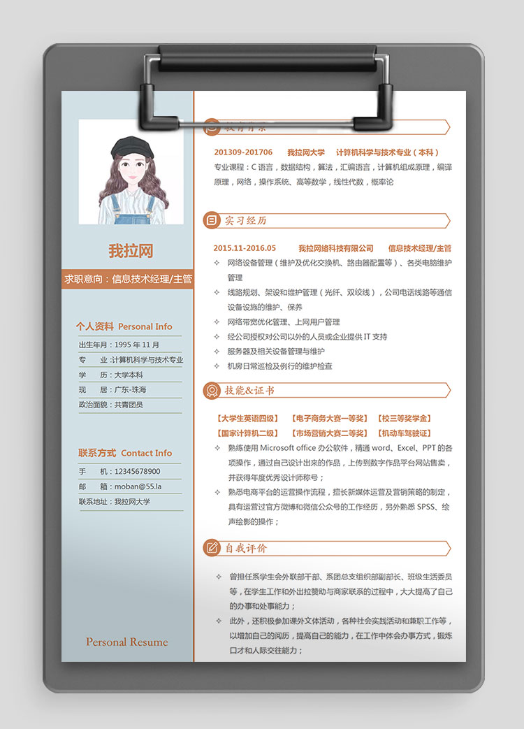 天藍(lán)色時(shí)尚風(fēng)信息技術(shù)經(jīng)理簡(jiǎn)歷模板