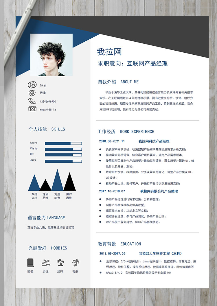 藍(lán)黑互聯(lián)網(wǎng)產(chǎn)品經(jīng)理簡歷模板-1