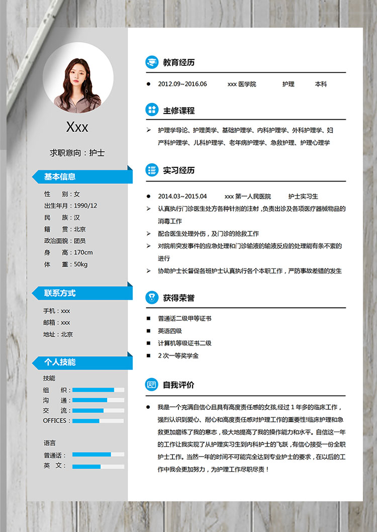 灰色系精美風(fēng)臨床外傷護(hù)士簡(jiǎn)歷-1