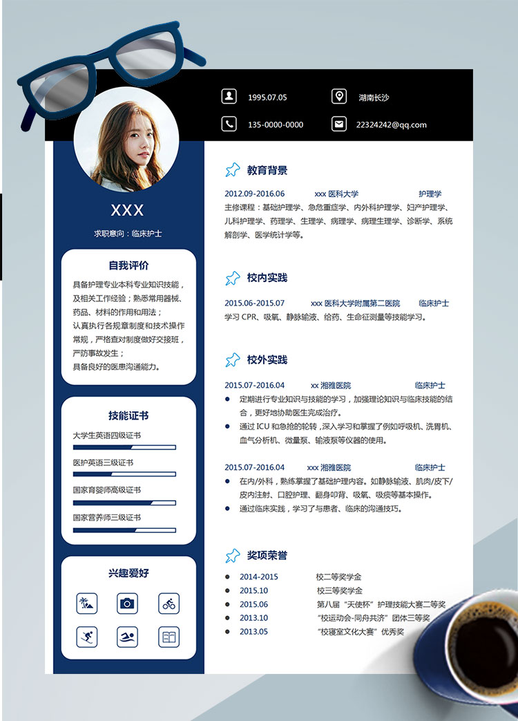 寶藍(lán)色線條狀護(hù)士護(hù)理簡(jiǎn)歷模板