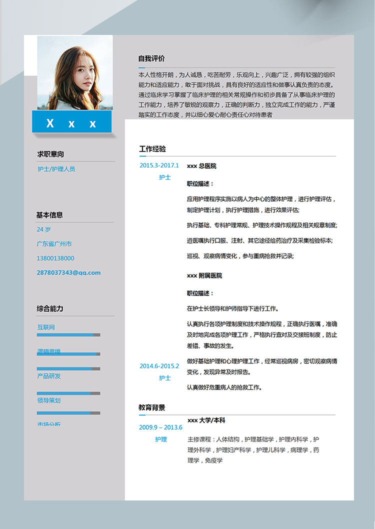 淺灰色時(shí)尚風(fēng)口服注射護(hù)理個(gè)人簡(jiǎn)歷-1