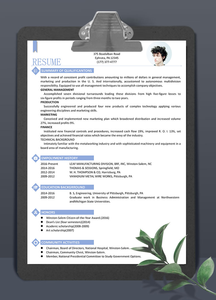 淡藍(lán)色大氣通用英文簡歷