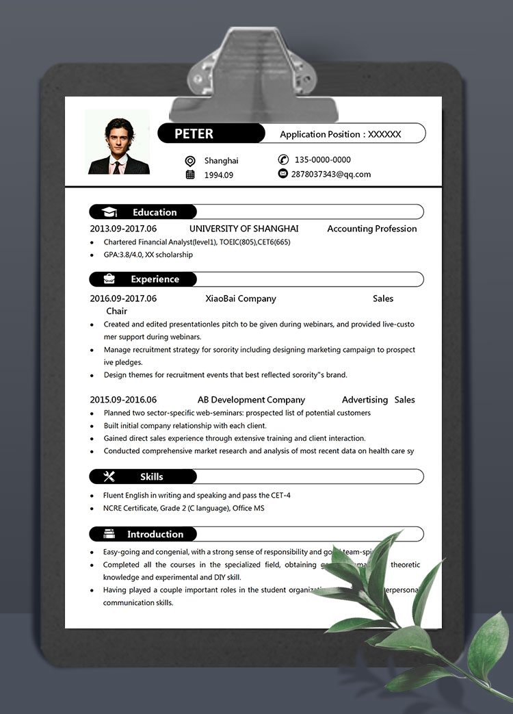 黑色經(jīng)典通用英文簡(jiǎn)歷模板