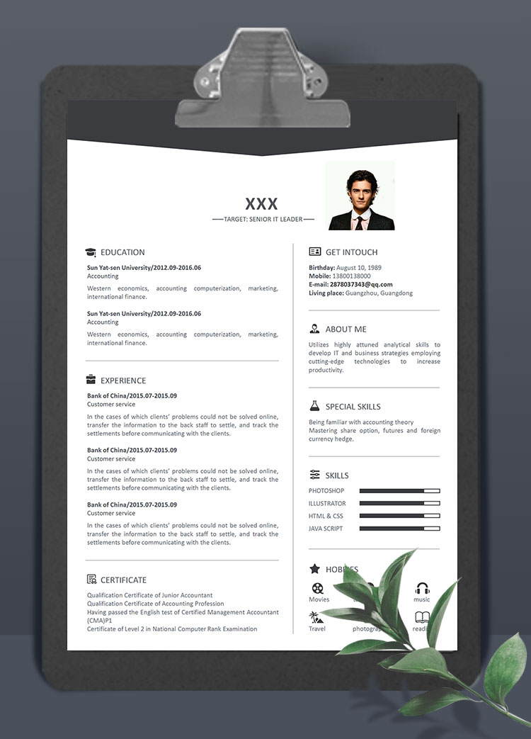 灰色經(jīng)典風(fēng)IT主管英文簡(jiǎn)歷